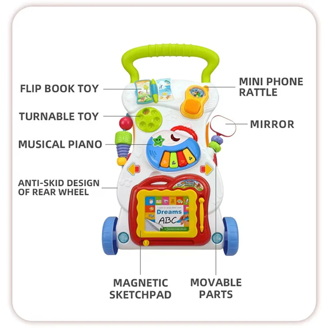 Children's Musical Activity Walker for Babies | Interactive Baby Walker with Piano, Learning Toys, Lights & Sounds - HE-0801