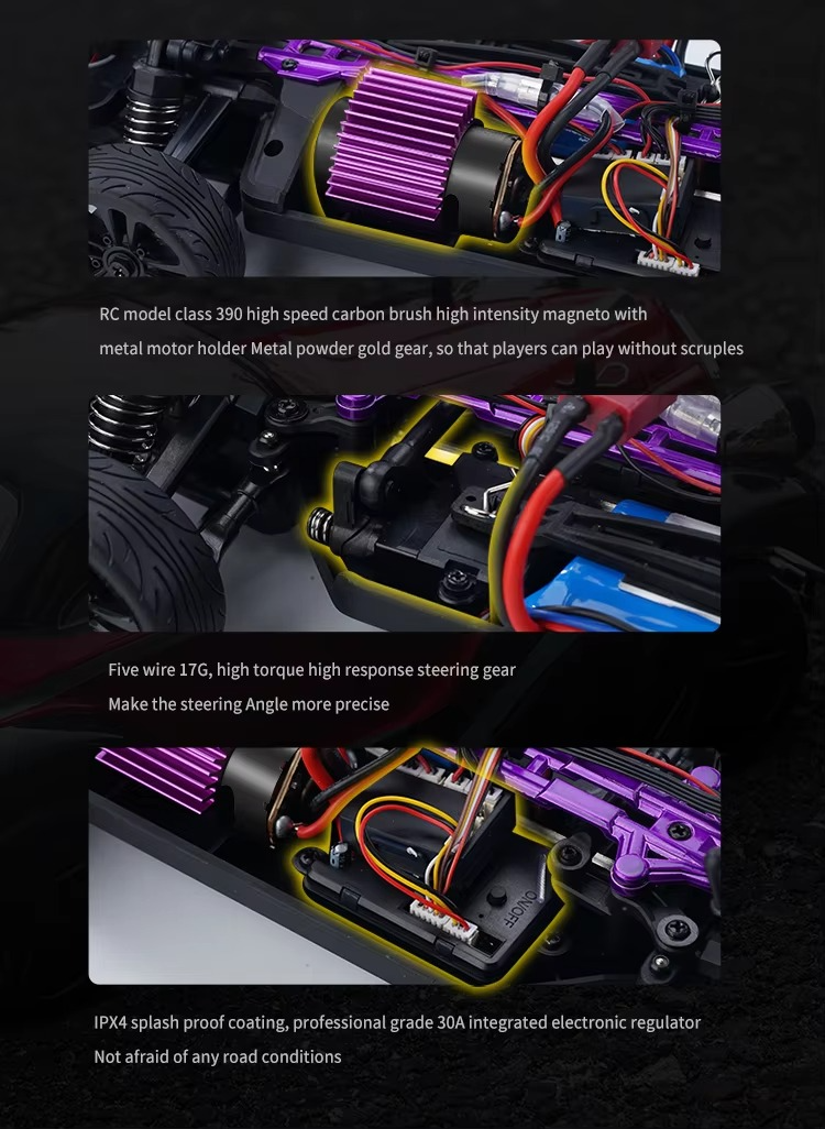 Suchiyu 1:16 2.4G Electric Quad-Drive Straight-Line Drift Vehicle High Speed Remote Radio Control RC Car description image 5