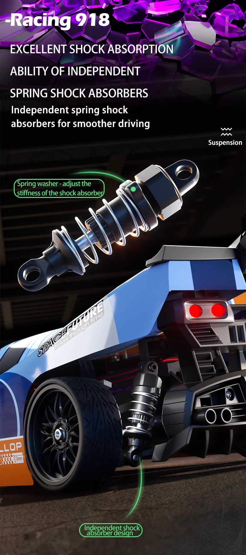 Beast SG918MAX 1:16 4WD RC Car 70KM/H Brushless Motor 2.4G Remote Control Cars High-Speed Off-road Climbing Vehicle With LED Light description image 5