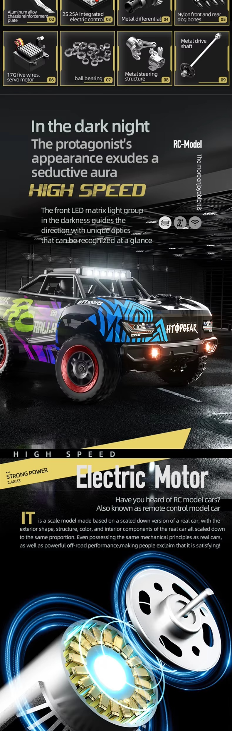 Suchiyu 18103 - High Speed 4WD RC Off-Road Car 1:18 Scale 2.4GHz Remote Control Racing Car with Rechargeable Battery for Kids and Adults description image 6