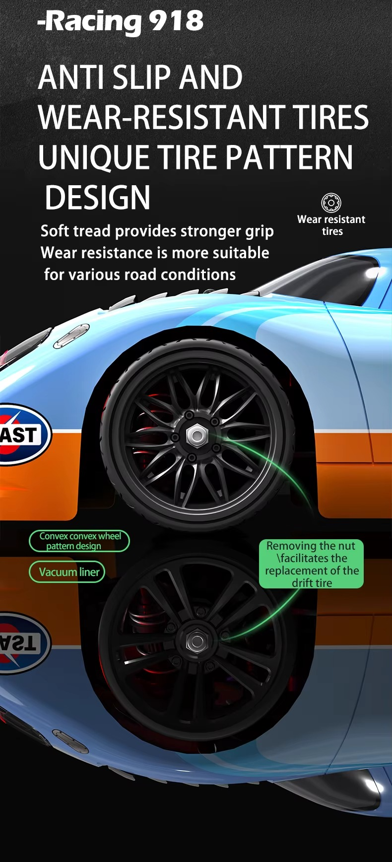 ZLL Beast SG918 PRO 1:16 - RC Drift Coupe | 4WD 2.4GHz Full Proportional Street Racer with LED Angel Lights & Drift Wheels description image 7