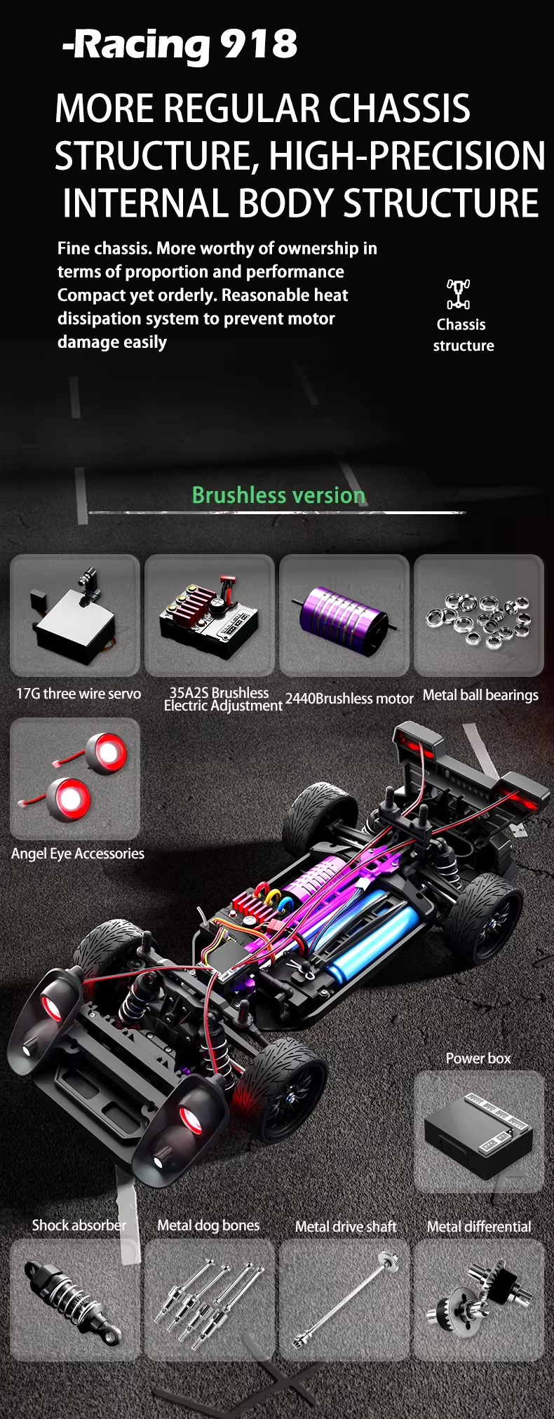 ZLL Beast SG918 PRO 1:16 - RC Drift Coupe | 4WD 2.4GHz Full Proportional Street Racer with LED Angel Lights & Drift Wheels description image 8