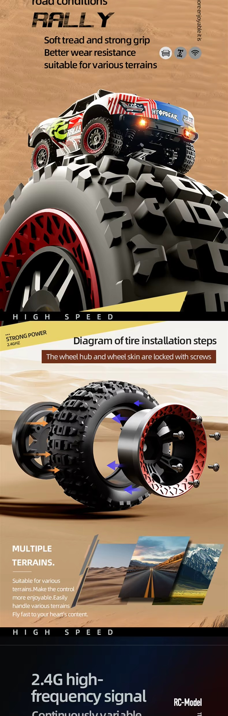 Suchiyu 18103 - High Speed 4WD RC Off-Road Car 1:18 Scale 2.4GHz Remote Control Racing Car with Rechargeable Battery for Kids and Adults description image 8