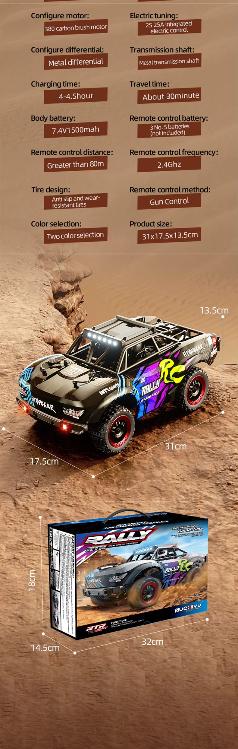 Suchiyu 18103 - High Speed 4WD RC Off-Road Car 1:18 Scale 2.4GHz Remote Control Racing Car with Rechargeable Battery for Kids and Adults description image 10