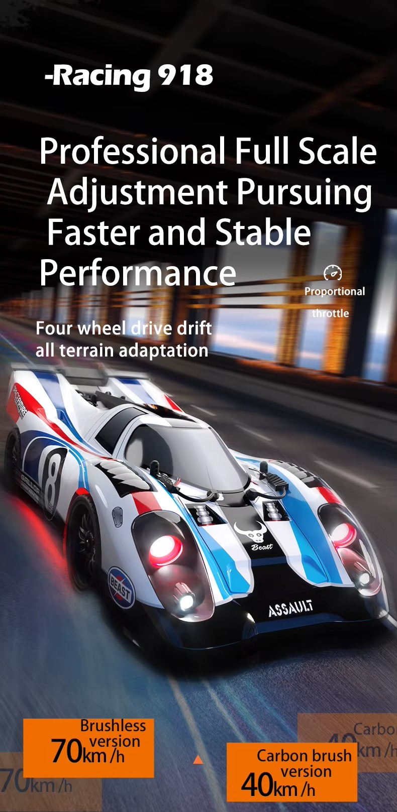 ZLL Beast SG918 PRO 1:16 - RC Drift Coupe | 4WD 2.4GHz Full Proportional Street Racer with LED Angel Lights & Drift Wheels description image 1