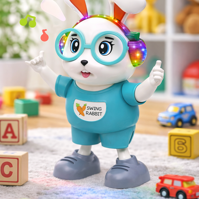 Dancing Rabbit Musical Toy with Colorful LED Lights, Music & Automatic Swing Dance Action - Interactive Bunny Toy for Kids 3+ Years