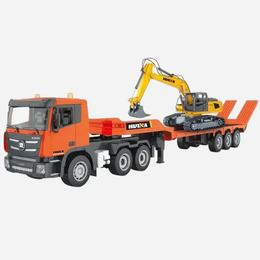 Huina 1319 - 1/18 Nine-channel semi-metallic remote-controlled flatbed trailer + remote-controlled excavator