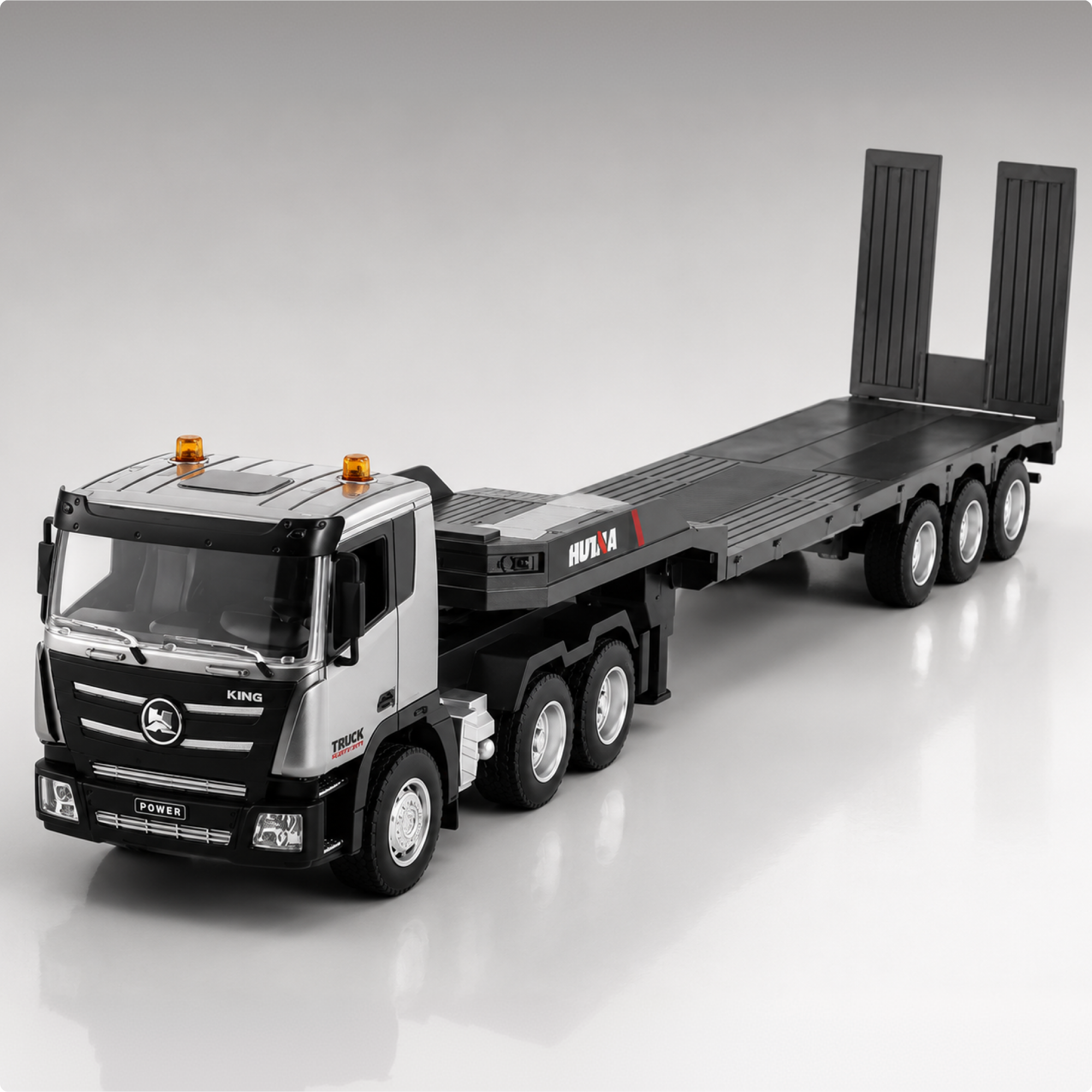 Huina 1318 - 1:18 Scale RC Low Bed Trailer Truck | 2.4GHz Full Function Heavy Duty Construction Transport Truck with Realistic Lights RTR