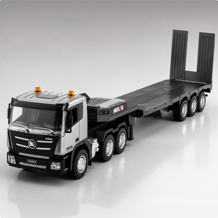 Huina 1318 - 1:18 Scale RC Low Bed Trailer Truck | 2.4GHz Full Function Heavy Duty Construction Transport Truck with Realistic Lights RTR