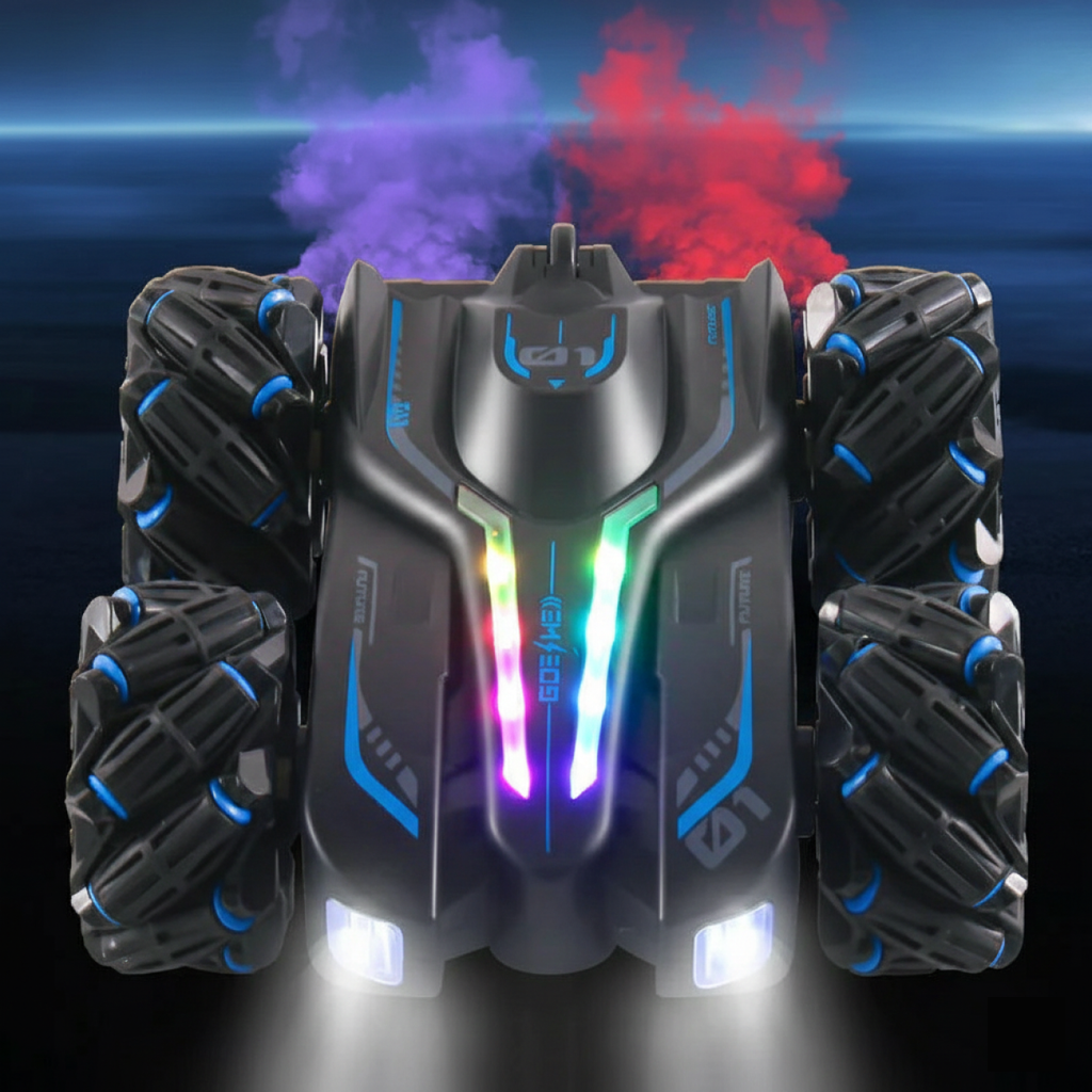 4WD RC Control Stunt Car Toy for Kids Children with Dual Spray and LED Light (Single Remote)