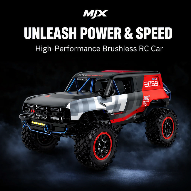 MJX Hyper Go H12P Ford Bronco RC Crawler 1/12 Scale 4WD Brushless Off-Road Truck RTR with LED Lights, Long Runtime, All Terrain RC Car, Baja 1000